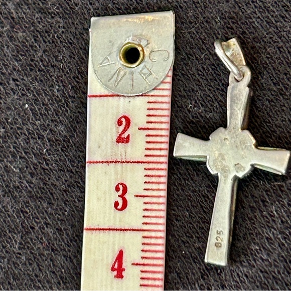 925 Sterling Silver Abalone Marcasite  MOP Cross Pendant Iridescent - Picture 5 of 6